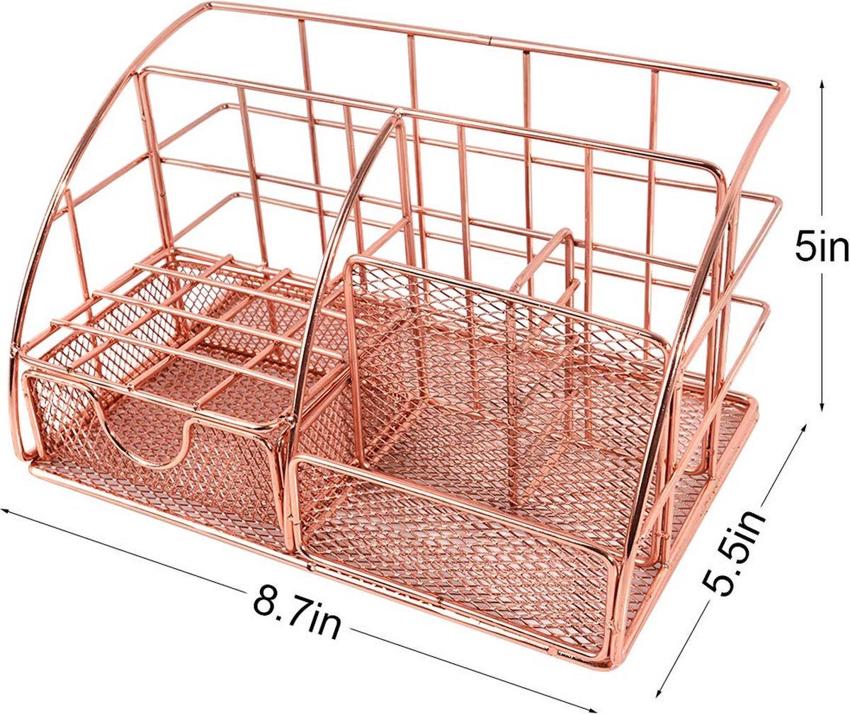 Pen Tray - 5 Compartments and Drawer - Desk Organizer - Rose Gold - Pen Holder - Desk Organizer - Durable - Non-Fading - Metal - Pen Trays - Mesh - Fashion - Multifunctional Storage System - Neatness & Classification - Save Space - Image 5