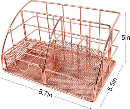 Pen Tray - 5 Compartments and Drawer - Desk Organizer - Rose Gold - Pen Holder - Desk Organizer - Durable - Non-Fading - Metal - Pen Trays - Mesh - Fashion - Multifunctional Storage System - Neatness & Classification - Save Space - Image 5