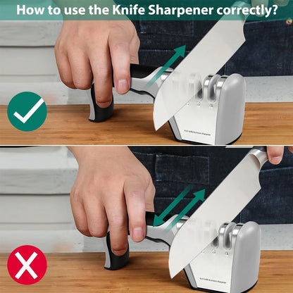 4-in-1 Knife Sharpener - Stainless Steel - Anti-Slip Knife Sharpener - Pull-through Sharpener - 4 Settings - With Anti-Slip Base - Sharpening Steel for Knives - Scissor Sharpener - Sharpening - For Polishing Knives, Scissors, and Other Knives - Image 2