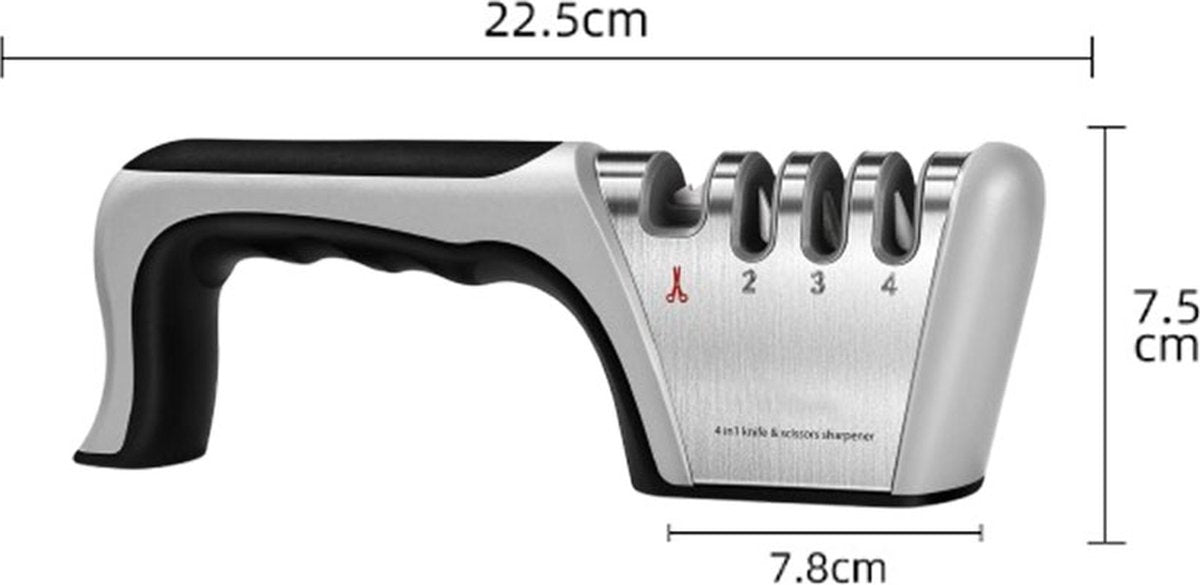 4-in-1 Knife Sharpener - Stainless Steel - Anti-Slip Knife Sharpener - Pull-through Sharpener - 4 Settings - With Anti-Slip Base - Sharpening Steel for Knives - Scissor Sharpener - Sharpening - For Polishing Knives, Scissors, and Other Knives - Image 5