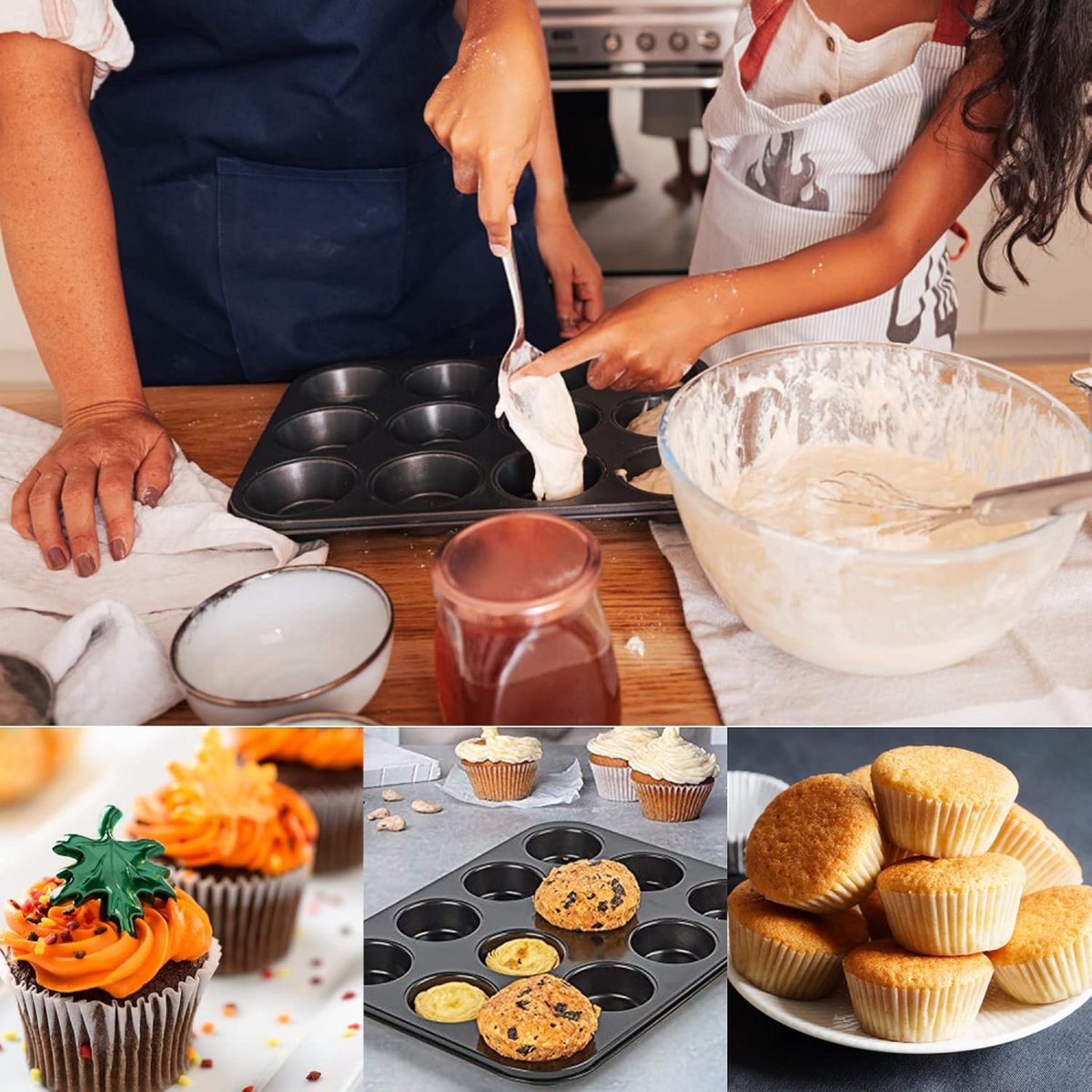 Muffin Pan - 12 Muffins - Cupcakes - Cupcake Molds - BPA Free - Non-Stick - Cooking & Baking - Reusable - Baking Pans - Oven Safe - Black - Image 2
