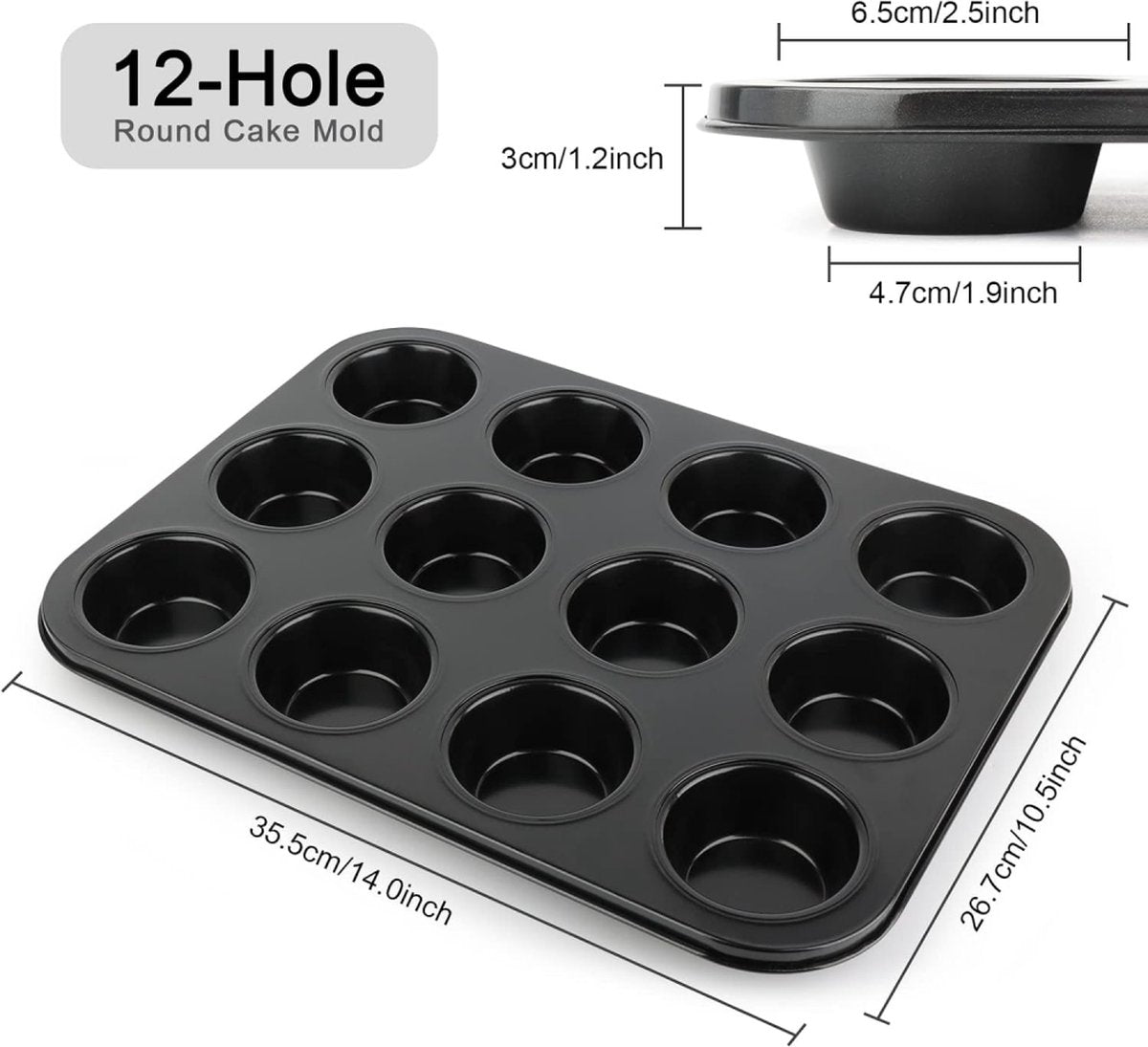 Muffin Pan - 12 Muffins - Cupcakes - Cupcake Molds - BPA Free - Non-Stick - Cooking & Baking - Reusable - Baking Pans - Oven Safe - Black - Image 5