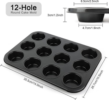 Muffin Pan - 12 Muffins - Cupcakes - Cupcake Molds - BPA Free - Non-Stick - Cooking & Baking - Reusable - Baking Pans - Oven Safe - Black - Image 5