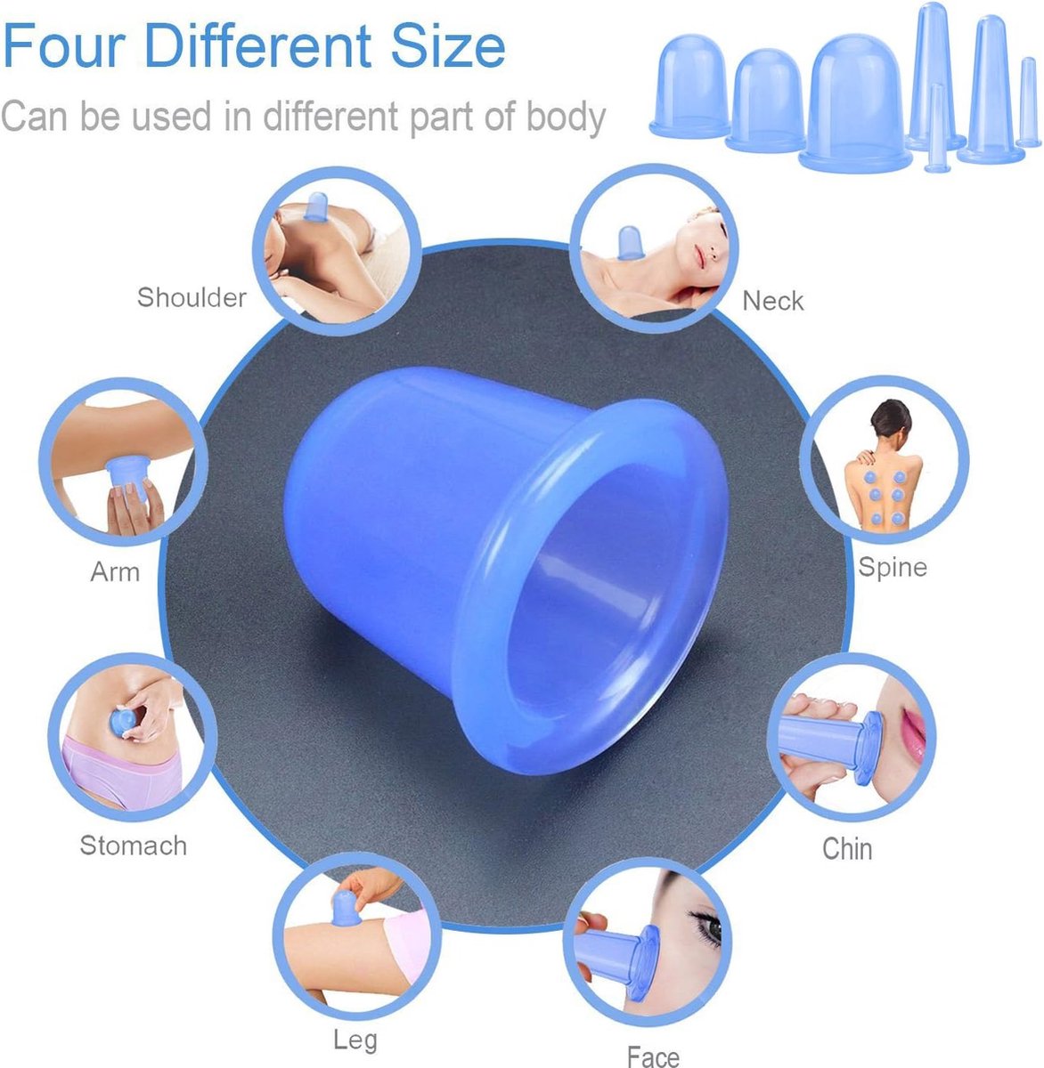 Cellulite Cups - Cupping For Cellulite - Premium Quality Cupping Set (7-Piece) - Cupping Cups - Full Body - Cupping Cups Massage - For Face, Arms And Legs - Blue - Vacuum Silicone Cupping Set - Anti-Orange Peel - Anti-Cellulite Massage - Image 3
