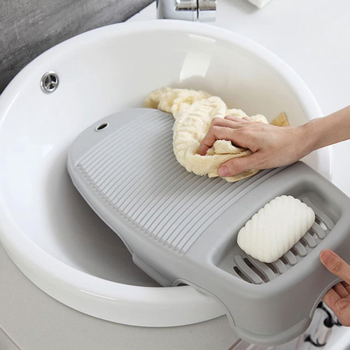 Washboard - Mini Hand Washboard - Underwear Washboard - Washboard for Children - Non-slip - Household Use for Students - Used for Washing Clothes and Small Items by Hand - Perfect for Washing Clothes and Socks - Plastic - Grey - Image 3