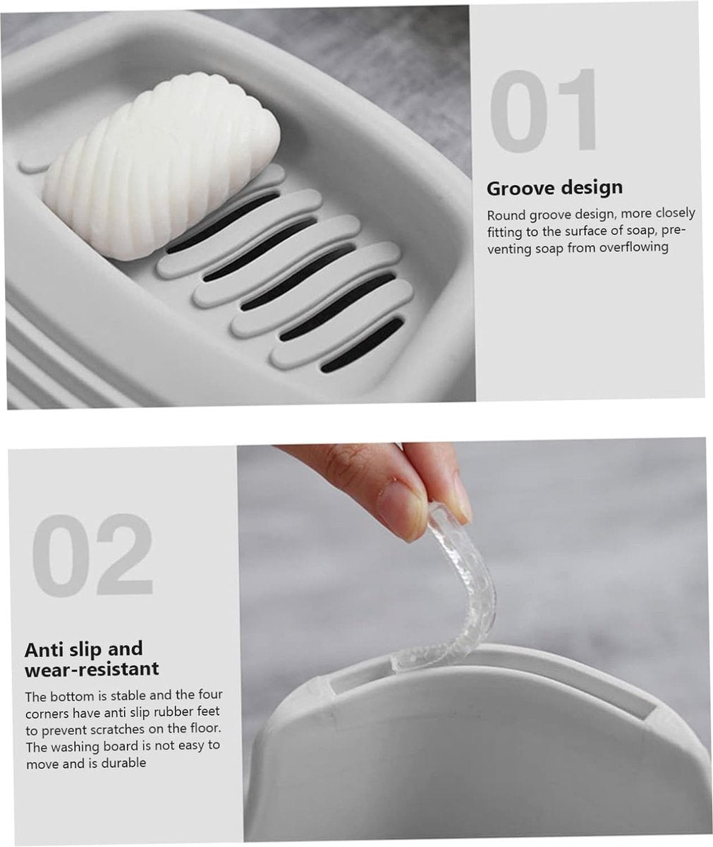 Washboard - Mini Hand Washboard - Underwear Washboard - Washboard for Children - Non-slip - Household Use for Students - Used for Washing Clothes and Small Items by Hand - Perfect for Washing Clothes and Socks - Plastic - Grey - Image 4