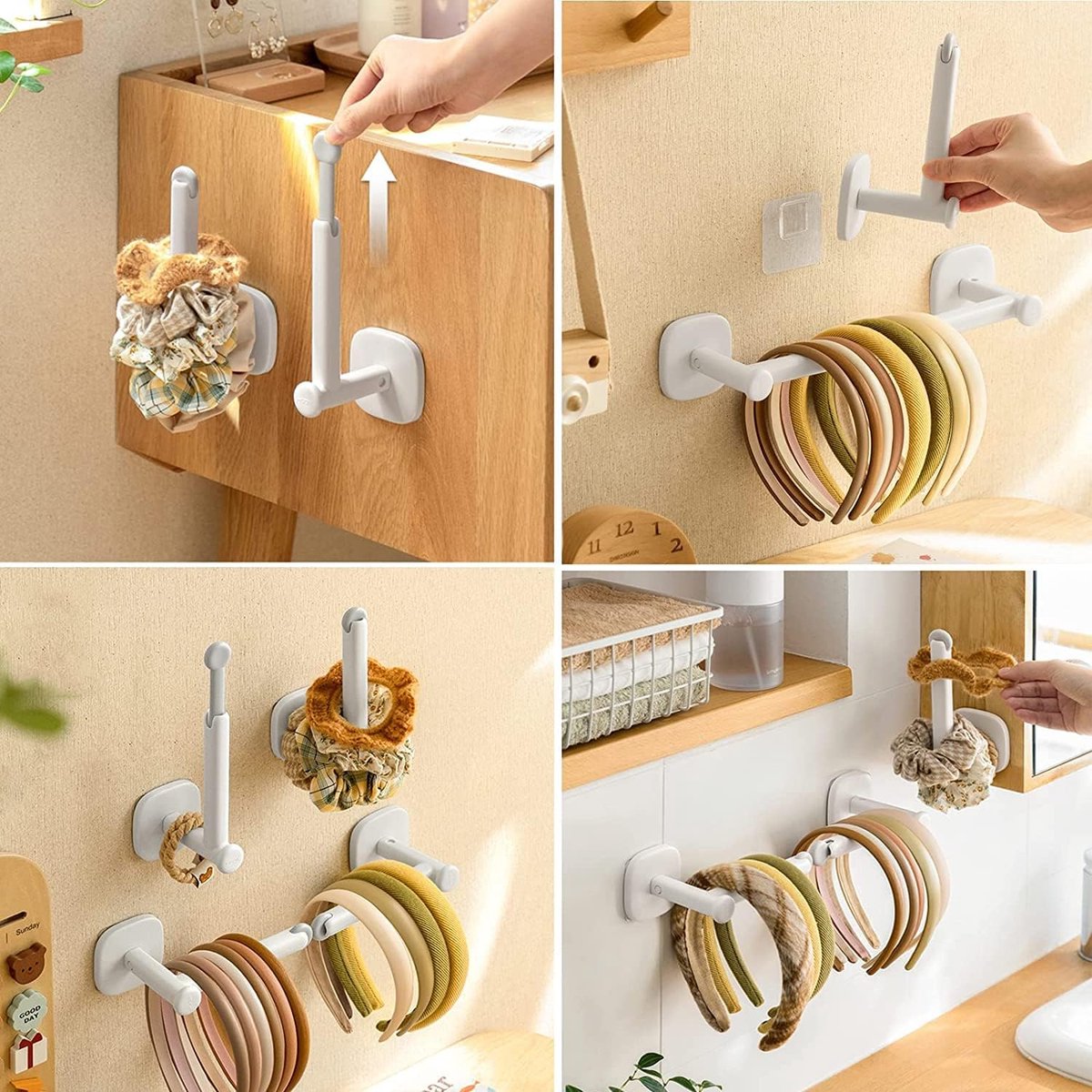 Towel Hook - 2 Pieces - Wall Hook - Coat Hook - Hanging Hook - Adjustable Hook - Hooks - Towel Hooks - Kitchen Roll Holder - No Drilling Required - Stainless Steel - Self-Adhesive - Tea Towel Hanger - For Kitchen/Bathroom/Garage/Office - White - Image 2