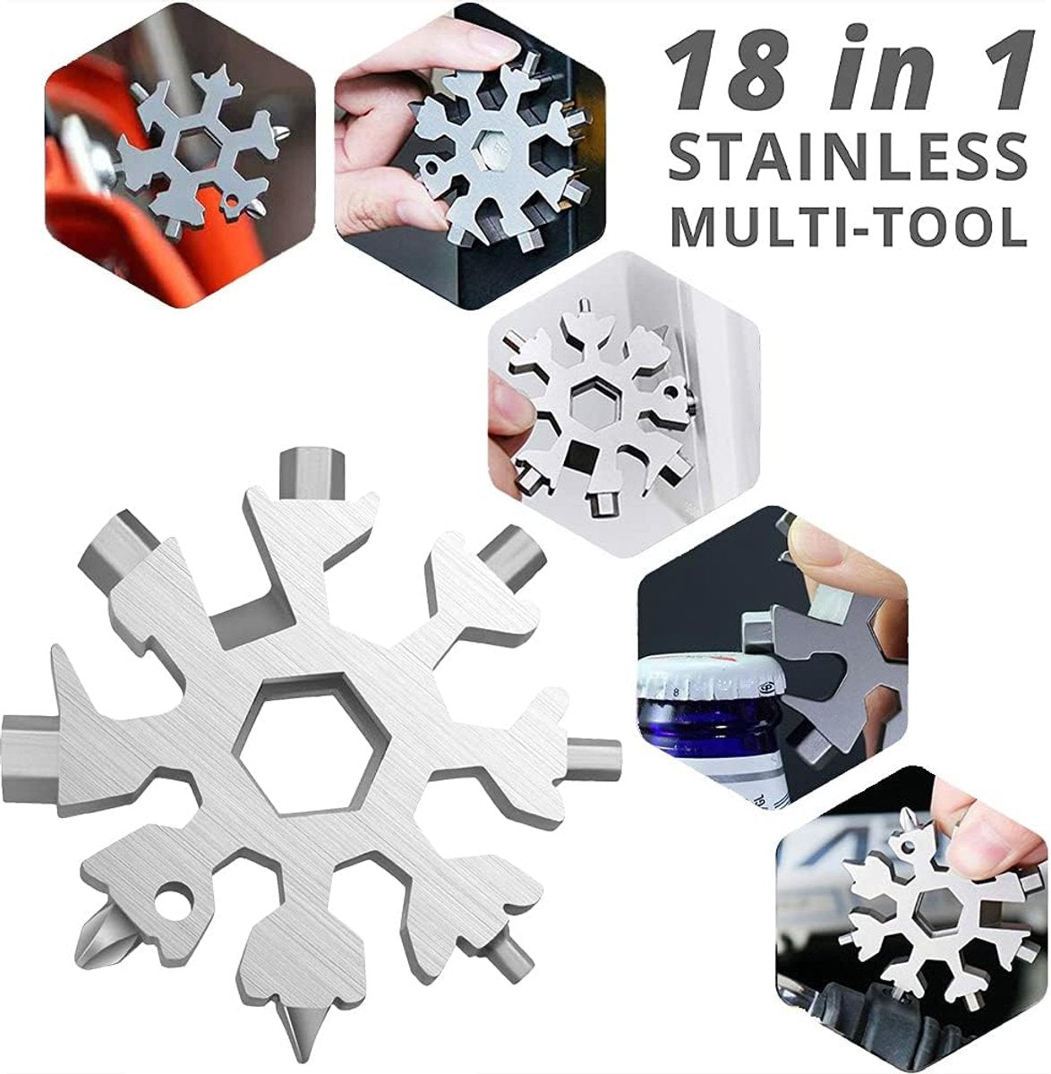18-in-1 - Snowflake Keychain - multi-tool portable keychain - Wrench - screwdriver - bottle opener - Multi-tool - universal tool - multi-tool card - compact - pocket - outdoor adventure tool - Gift - stainless - Image 5