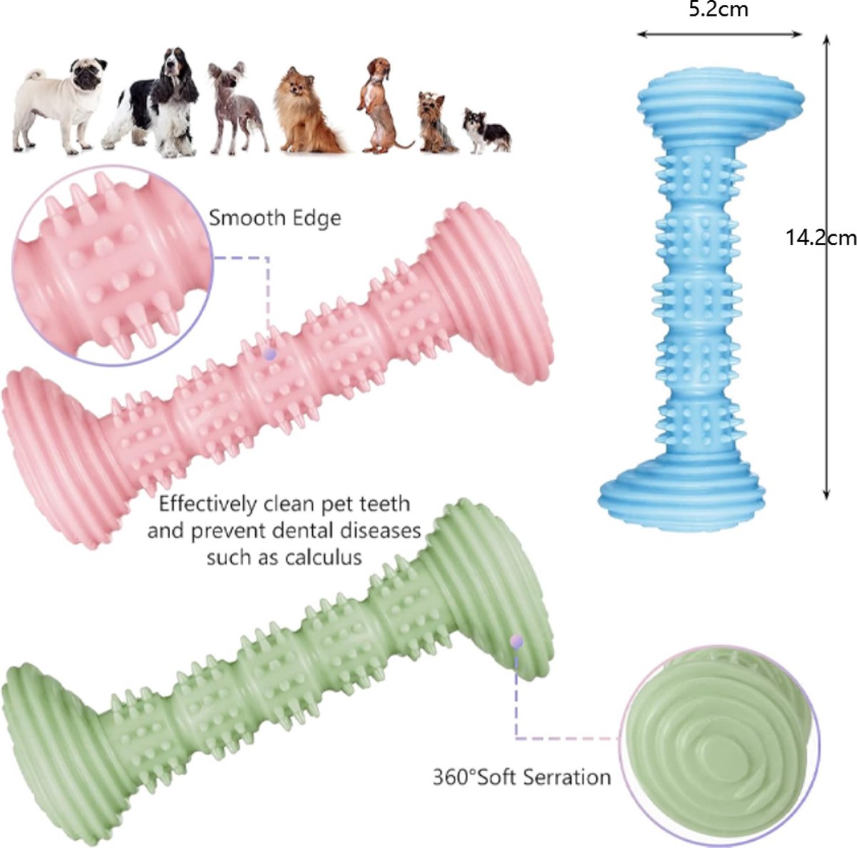 Dog Toys - 3 Pieces - Dog Chew Toys - Dental Care - Teeth Cleaning - Rubber Pet Chew Toys - For Medium and Large Dogs - Blue+Green+Pink - Image 5