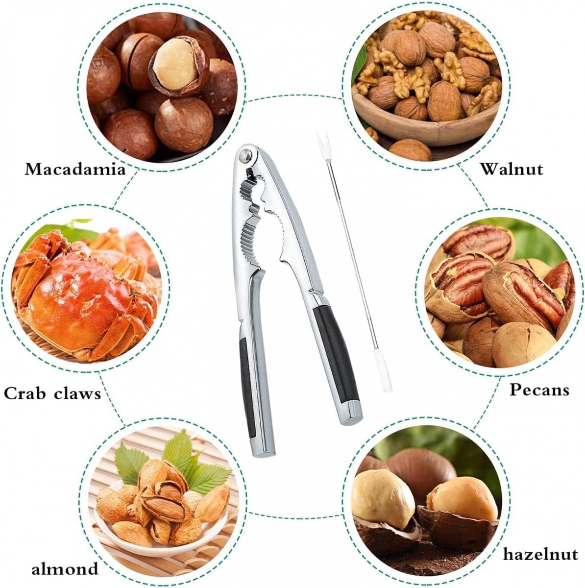 Nutcracker - Stainless Steel - Walnut / Nut Cracker - Walnut Cracker - Fork with Pulp Extractor - Pulp Extraction - Chestnut Clip - Nutcracker - Kitchen Utensils - Ideal for Walnuts, Hazelnuts, Chestnuts, Nuts and Other Dried Fruits - Image 2