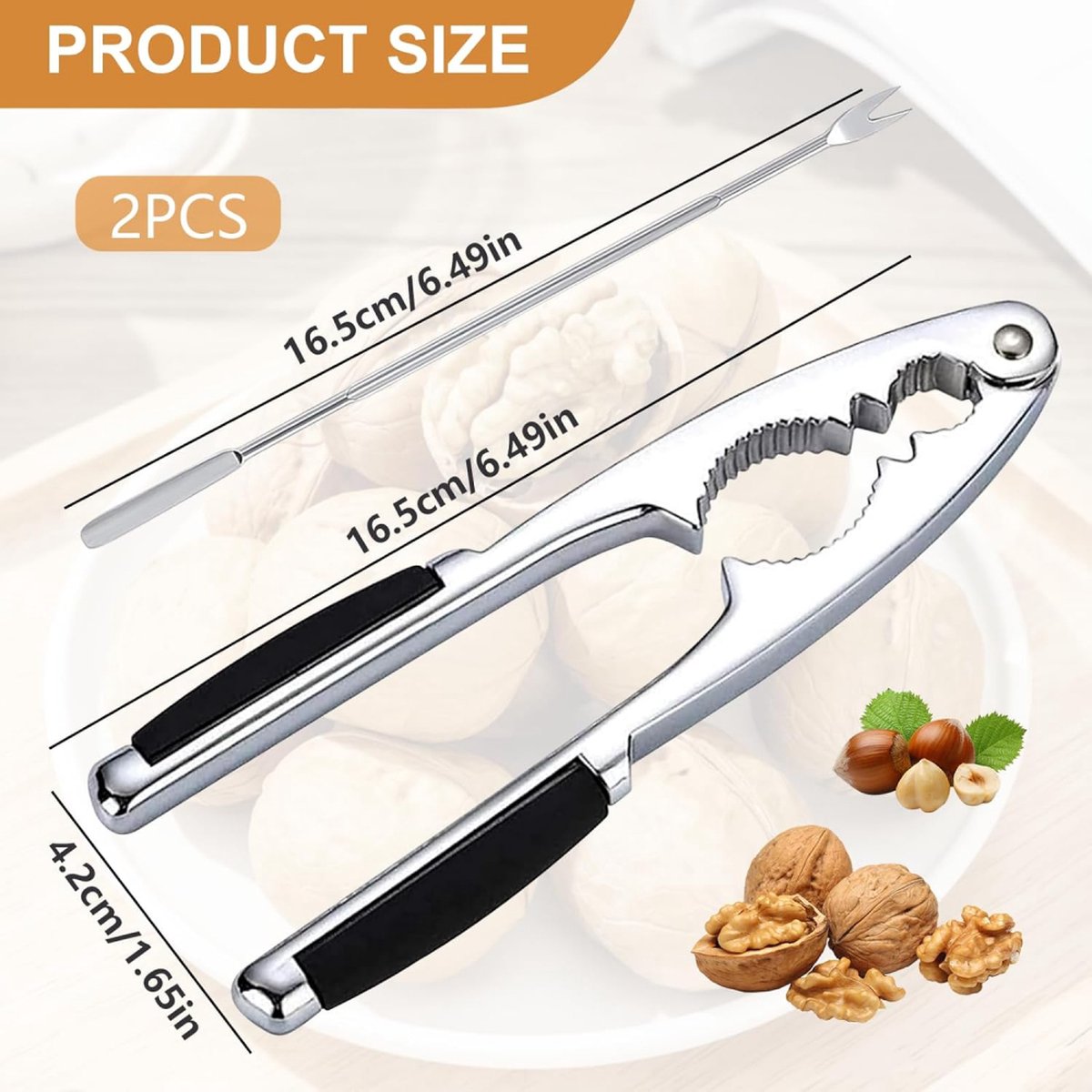 Nutcracker - Stainless Steel - Walnut / Nut Cracker - Walnut Cracker - Fork with Pulp Extractor - Pulp Extraction - Chestnut Clip - Nutcracker - Kitchen Utensils - Ideal for Walnuts, Hazelnuts, Chestnuts, Nuts and Other Dried Fruits - Image 5