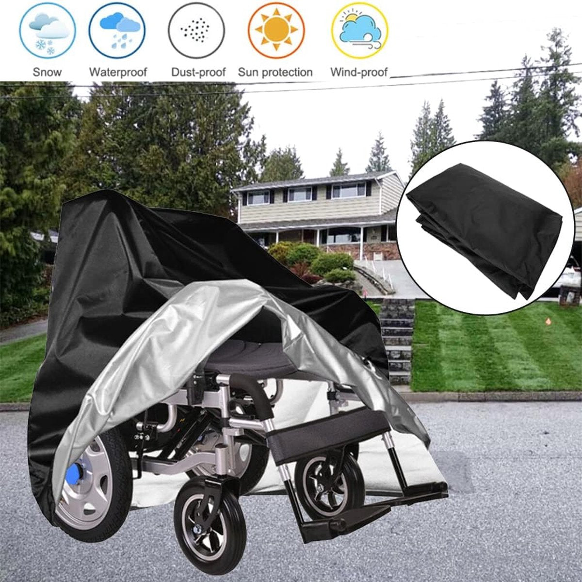 Wheelchair Protective Cover - Universal - Wheelchair Cover - Premium Wheelchair Cover - 130 x 115 x 75 Cm - With Drawstring - Mobility Scooter Protective Cover - Rain Cover - Waterproof - Wheelchair - Black - Image 3