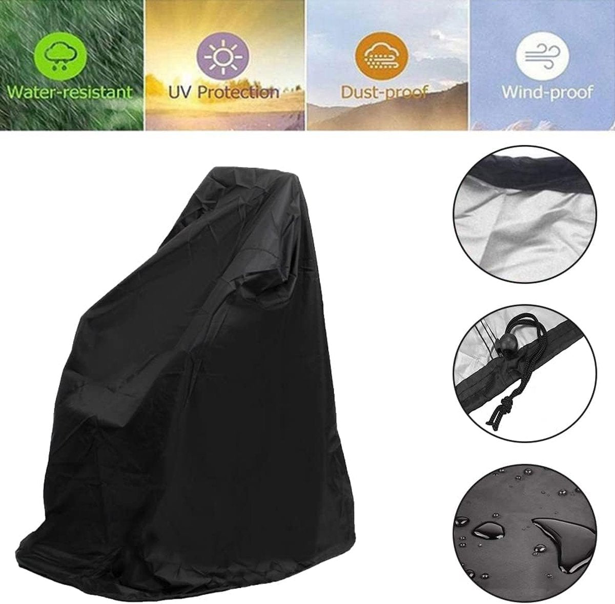 Wheelchair Protective Cover - Universal - Wheelchair Cover - Premium Wheelchair Cover - 130 x 115 x 75 Cm - With Drawstring - Mobility Scooter Protective Cover - Rain Cover - Waterproof - Wheelchair - Black - Image 5