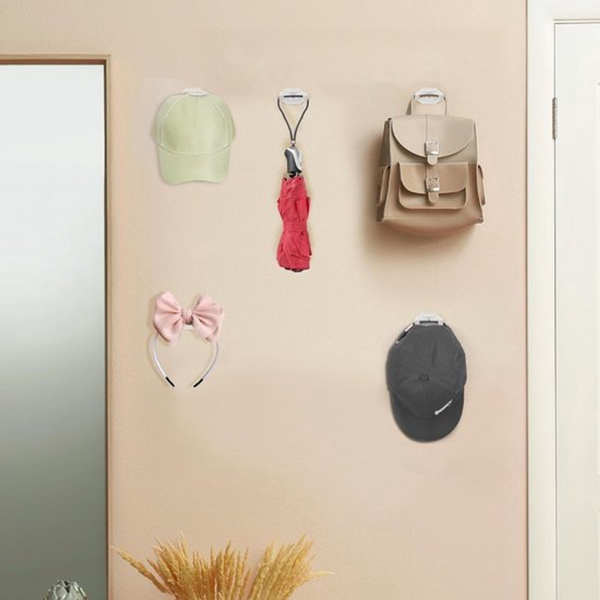 Cap Rack Set of 8 - Wall Cap Holders - Cap Hooks - With Screws and Tape - Two Installation Methods - Cap Rack Coat Rack - Cap Rack Storage System - Cap Storage Bag - Hat Holder - Cap Organizer - Double Suspension - White - Image 3