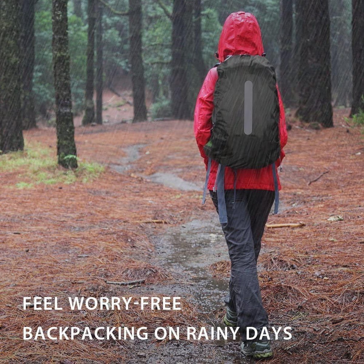 2-Piece Waterproof Backpack Cover - Reflective Rain Cover Backpack - 30 to 40 Liters - Waterproof Backpack Rain Cover - Reflective Backpack Covers in Polyester - Pink & Green - Size M - Waterproof Backpack Cover for Outdoor Hiking Driving Climbing - Image 4