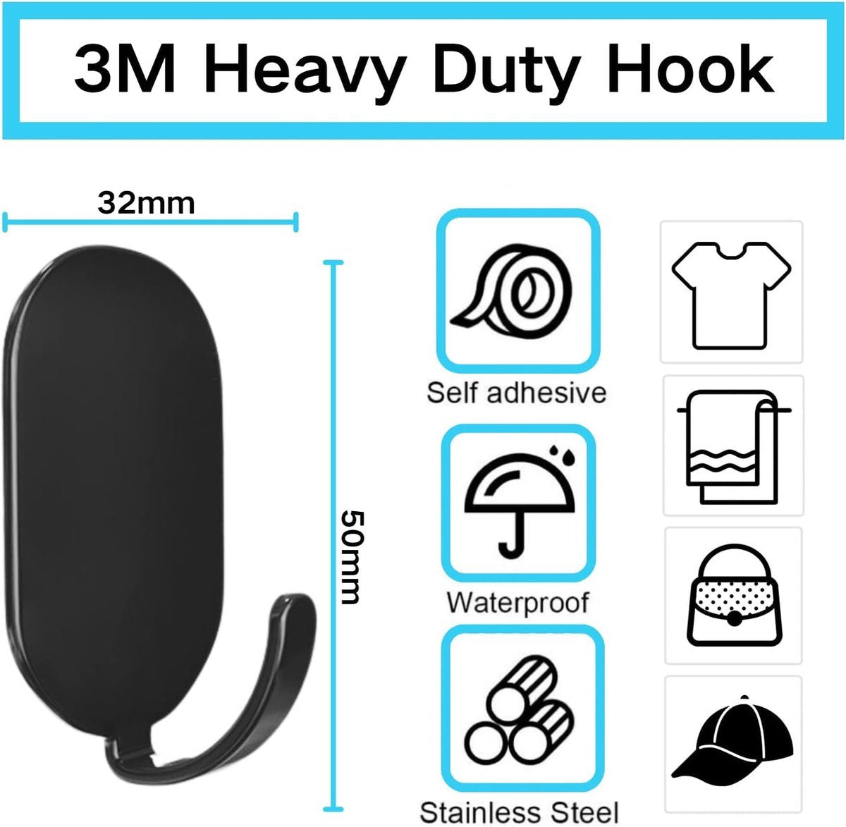 10 Self-Adhesive Hanging Hooks - Stainless Steel - Towel Hooks - Thicker - Wall Hooks - Stick-on Hooks - Towel Hooks - Multifunctional Hook - Clothes Hook - Traceless - Kitchen / Bathroom - Suitable for Various Wall Surfaces - Image 2