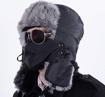 Winter Trapper Hat - Winter Hat Keeps Warm - Cotton Hat - Windproof Warm - For Snowboarding Skating Cycling - Soft Comfortable With Elastic - 3 In 1 - With Warm Ear Flap - Black - Size 55-60cm - Image 3