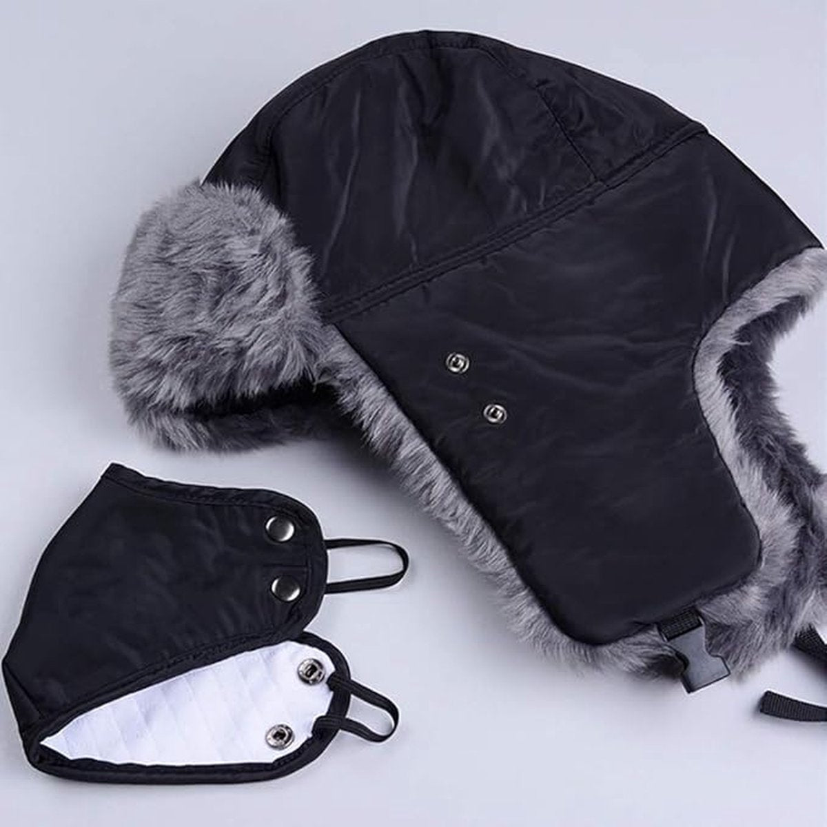 Winter Trapper Hat - Winter Hat Keeps Warm - Cotton Hat - Windproof Warm - For Snowboarding Skating Cycling - Soft Comfortable With Elastic - 3 In 1 - With Warm Ear Flap - Black - Size 55-60cm - Image 4