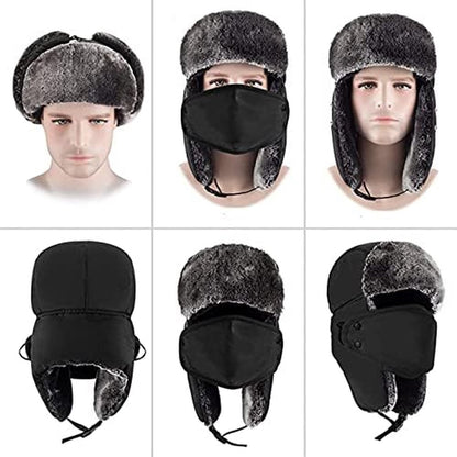 Winter Trapper Hat - Winter Hat Keeps Warm - Cotton Hat - Windproof Warm - For Snowboarding Skating Cycling - Soft Comfortable With Elastic - 3 In 1 - With Warm Ear Flap - Black - Size 55-60cm - Image 5