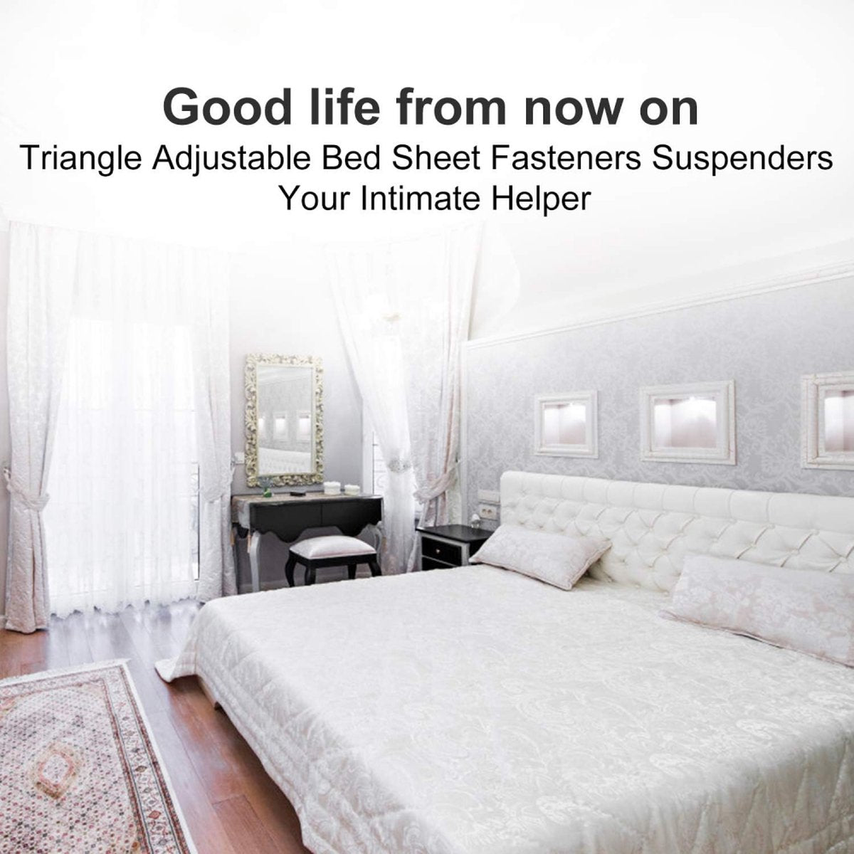Bed Sheet Tensioners - 4 Pieces - Duvet Sheet Tensioner Clips - Duvet Clamps - Duvet Cover Tensioners - Sheet Clips - Adjustable - Sheet Suspenders - Fitted Sheet Clamps - Bed Sheet Clips - Say Goodbye to Messy Sheets - Won't Shift - Black - Image 5