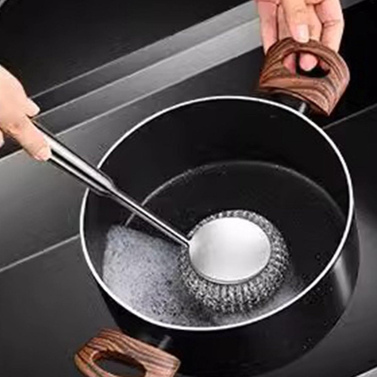 Dish Brush - 2 Pieces - Dish Brushes - Cleaning Brush with Handle - Household Products - Cleaning Products - Household Kitchen Accessories - Cleaning - Washing Up - 27 Cm - Black - Image 2