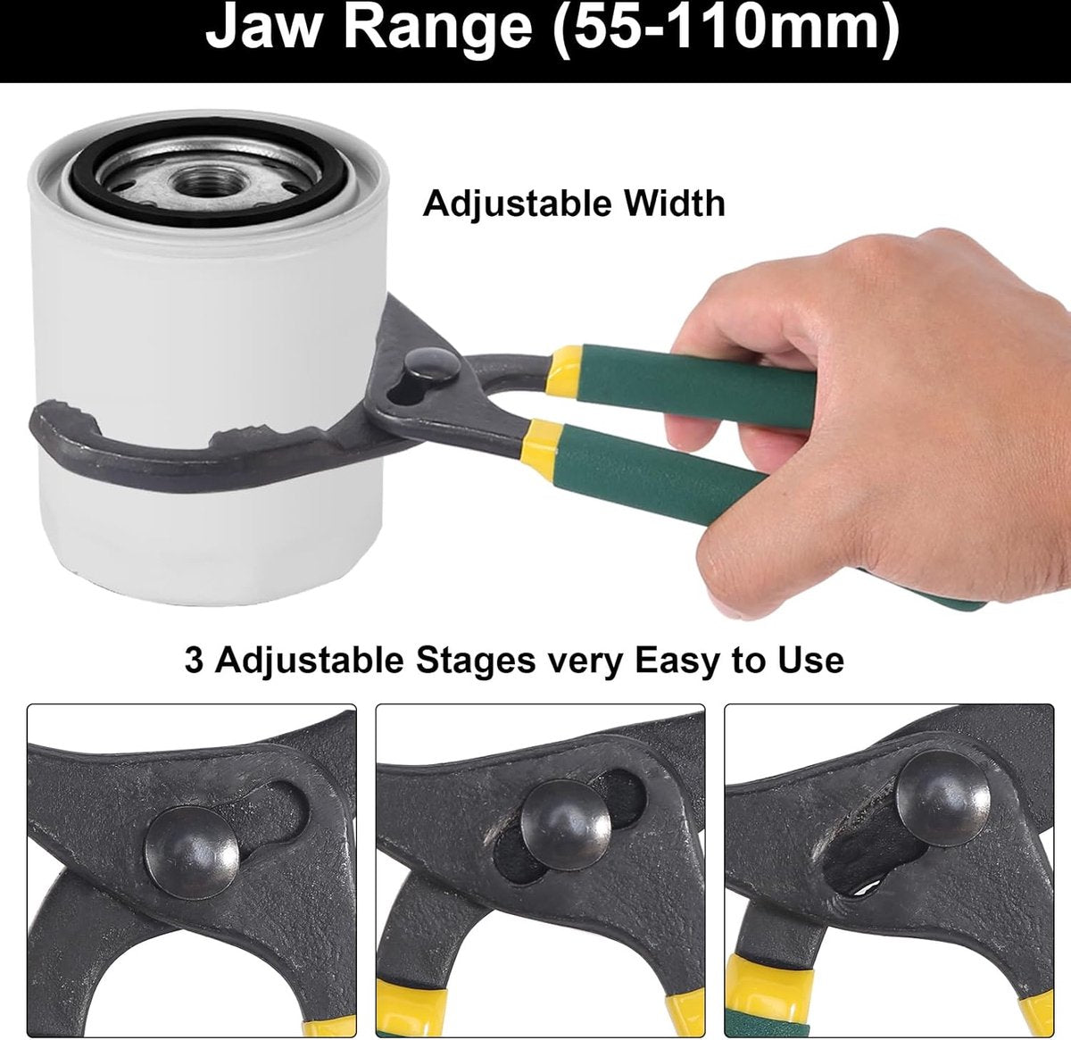 Oil Filter Pliers 10" - Oil Filter Pliers - Oil Filter Wrench - Rubber Handle - Self-clamping - Adjustable Tool - With Non-Slip Grip - Adjustable From 55 mm to 130 mm - Remove Filter Quickly and Without Slipping - Image 4