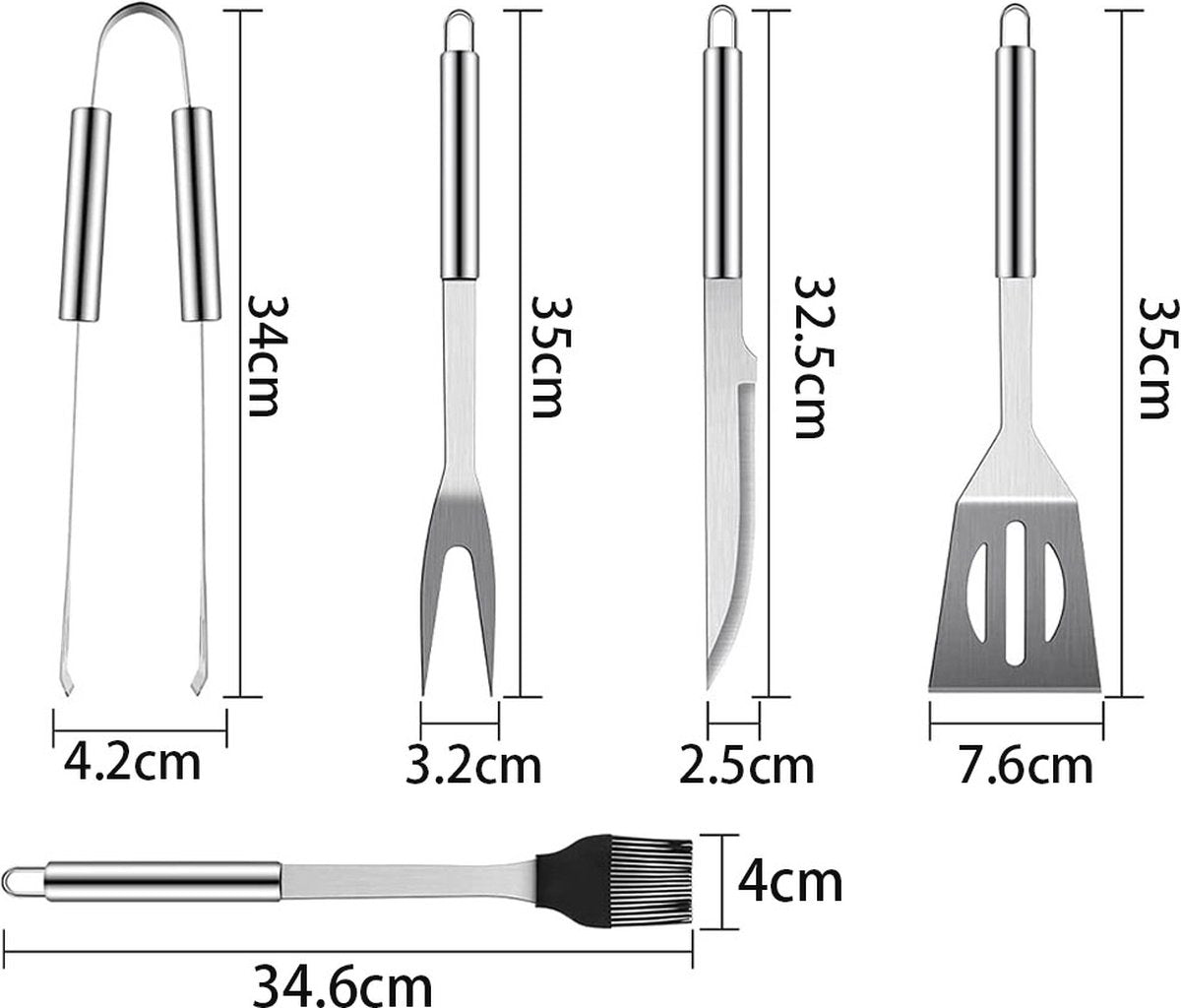 BBQ Accessories Set - 5-Piece BBQ Set - Stainless Steel Barbecue Tool Set - Barbecue Accessories - BBQ Tongs - BBQ Spatula - Meat Fork - Meat Knife - Brush - Professional - Includes Storage Bag - Image 5