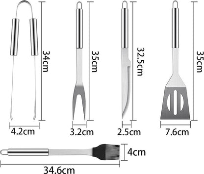 BBQ Accessories Set - 5-Piece BBQ Set - Stainless Steel Barbecue Tool Set - Barbecue Accessories - BBQ Tongs - BBQ Spatula - Meat Fork - Meat Knife - Brush - Professional - Includes Storage Bag - Image 5