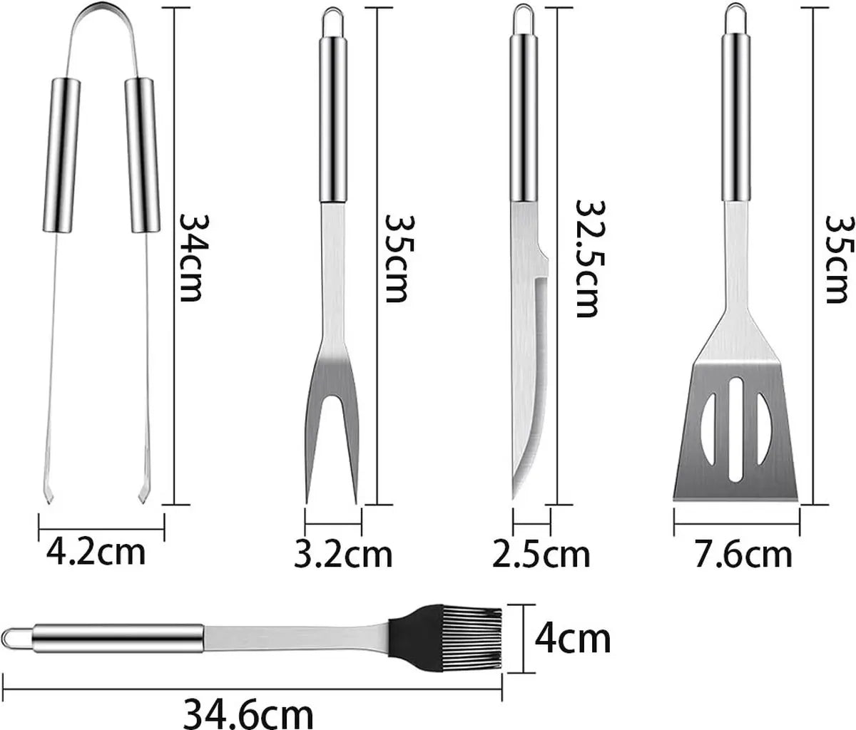 BBQ Accessories Set - 5-Piece BBQ Set - Stainless Steel Barbecue Tool Set - Barbecue Accessories - BBQ Tongs - BBQ Spatula - Meat Fork - Meat Knife - Brush - Professional - Includes Storage Bag - Image 5