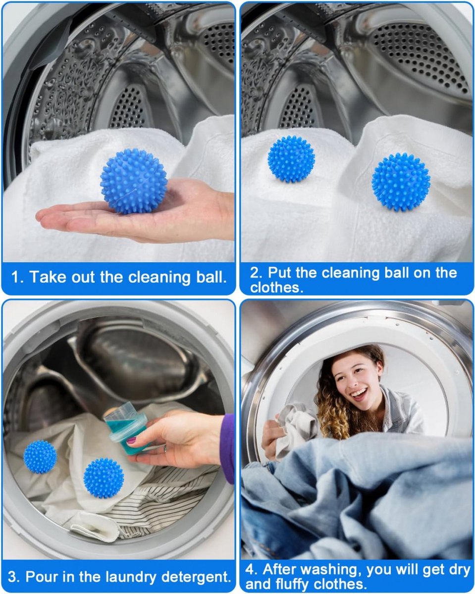 Dryer Balls - Set of 6 - Reusable - Clothes Dryer Balls - Dryer Balls - Laundry Balls - Dryerballs - Sustainable Laundry Drying - Energy Saving - Faster Drying - Anti-Crease - Laundry - Washing Machine - Blue - Image 3