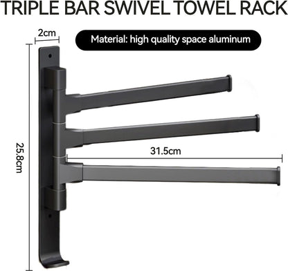 Towel Rack - 3-Arm Towel Holder - Towel Bar - Towel Rack - Towel Ladder - Towel Bar - 180 Degree Adjustable - For Bathroom/Kitchen - No Drilling Required - Self-Adhesive - Wall Drying Rack - Bathroom - Rotatable - Metal - Black - Image 2