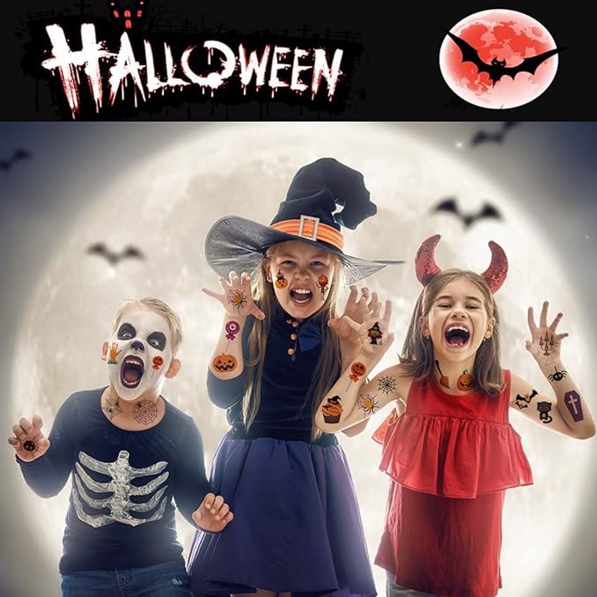 30 Sheets of Kids Halloween Tattoo Stickers - Halloween Decorations - Temporary Tattoo Stickers for Boys and Girls - Suitable for Halloween Candy - Party Bag Fillers - Halloween Stickers - Image 4