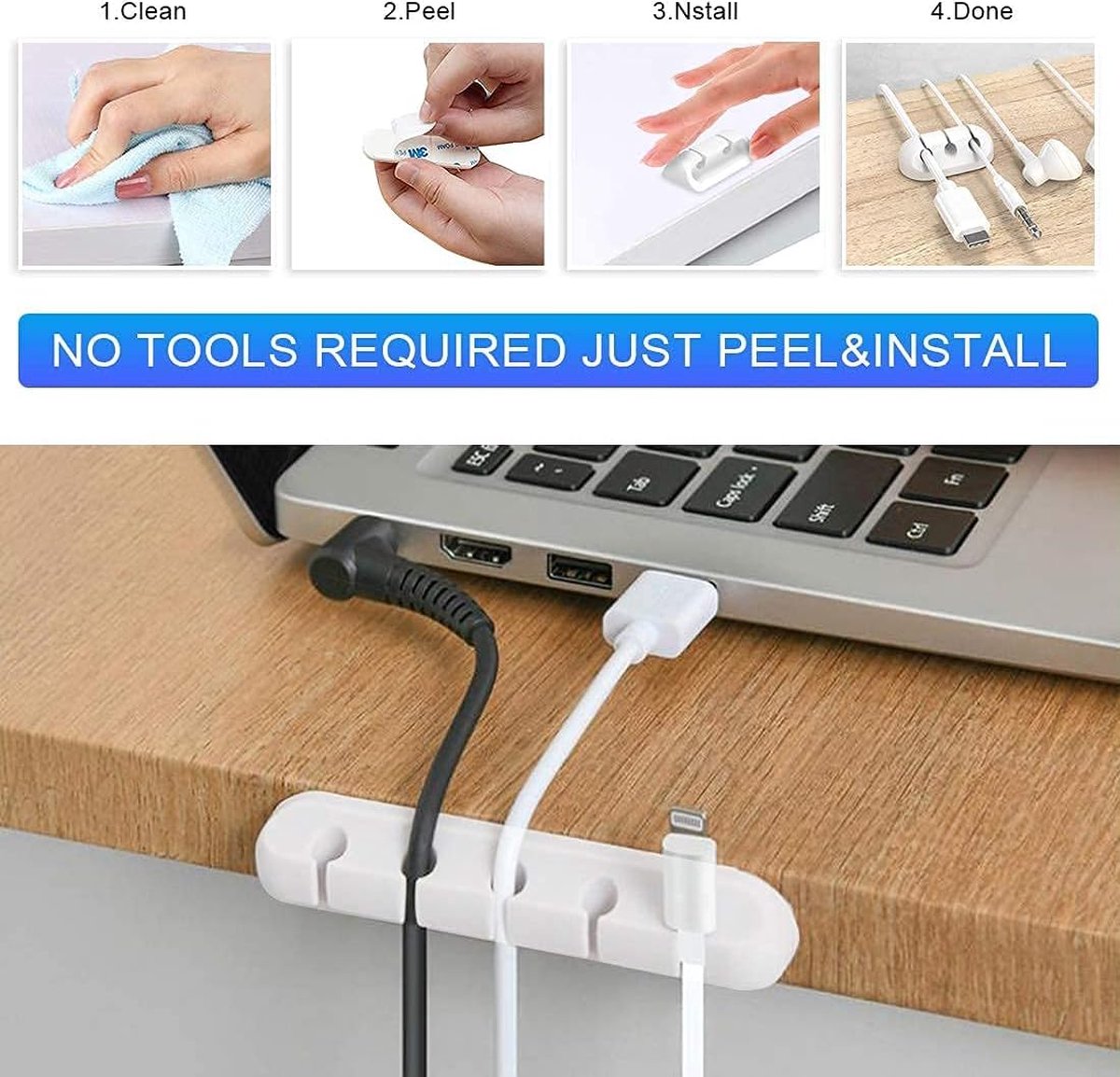 Cable Organizer - Cable Clips for 3/5/7" Cables - Self-Adhesive Cable Clips - Cable Clamp - Cable Holder - Cable Tray - Cable Management - Cable Organizer - Desk Organizer - for USB Charging Cable, Power Cord, Mouse Cable - White - 3 Pieces - Image 4