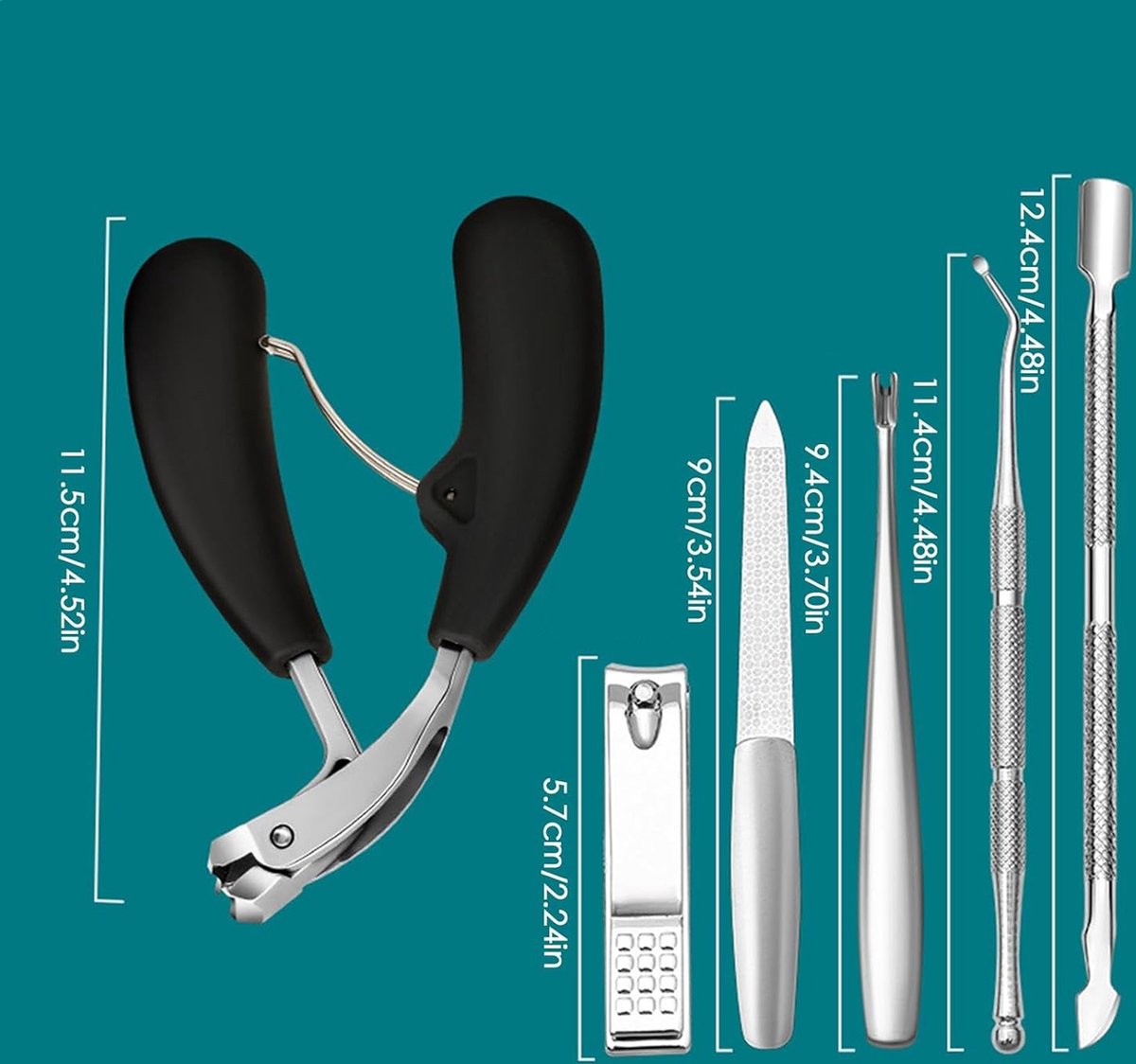 Nail Clipper Set with Nail File - Professional Nail Clipper - Nail Clipper - Toenails and Fingernails - Toenail Clipper - Nail Set for Fungal Nails - Ergonomic Design - For Thick Nails - 6 Pieces - Image 2