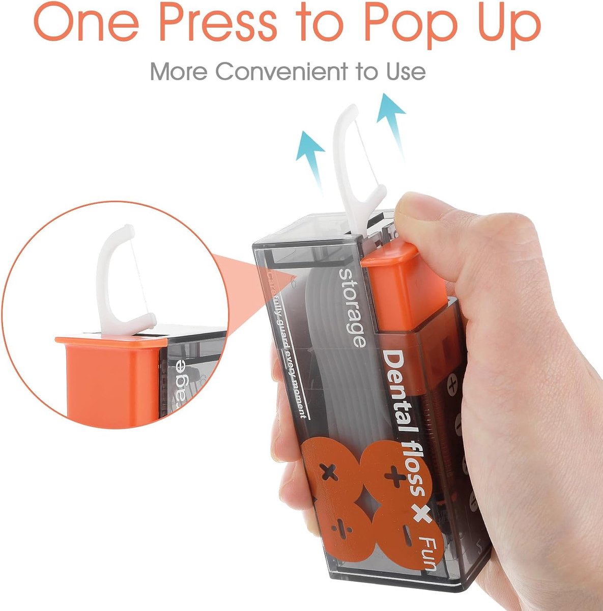 Dental Floss Dispenser Incl. 10x Dental Floss - Portable Floss Dispenser - Black/Orange - 1 Piece - Image 3