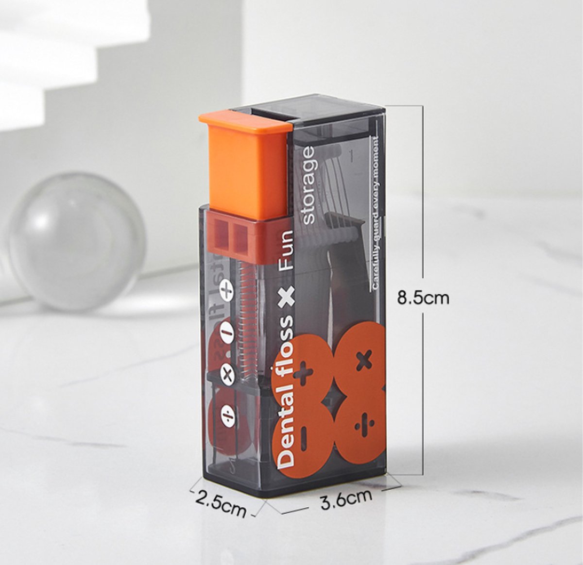 Dental Floss Dispenser Incl. 10x Dental Floss - Portable Floss Dispenser - Black/Orange - 1 Piece - Image 5