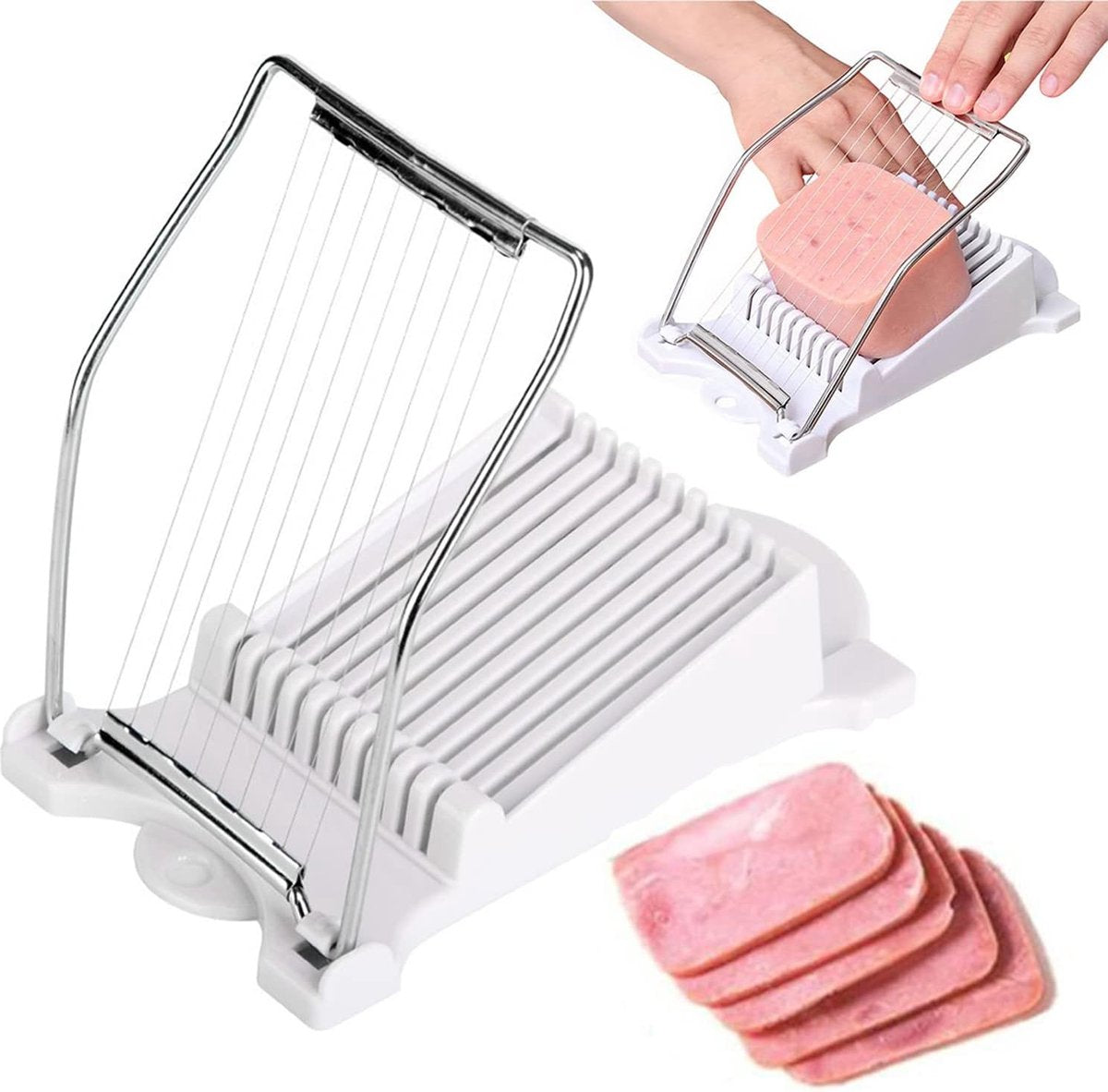 Cheese Slicer - Multipurpose Slicer Dicer - Vegetable Cutter - Multifunctional Chaf - Stainless Steel - Kitchen Utensils - Kitchen Accessories - Cheese Slicer for Young Cheese - For Cheese/Ham/Root Vegetables/Hot Dogs - White - Image 2