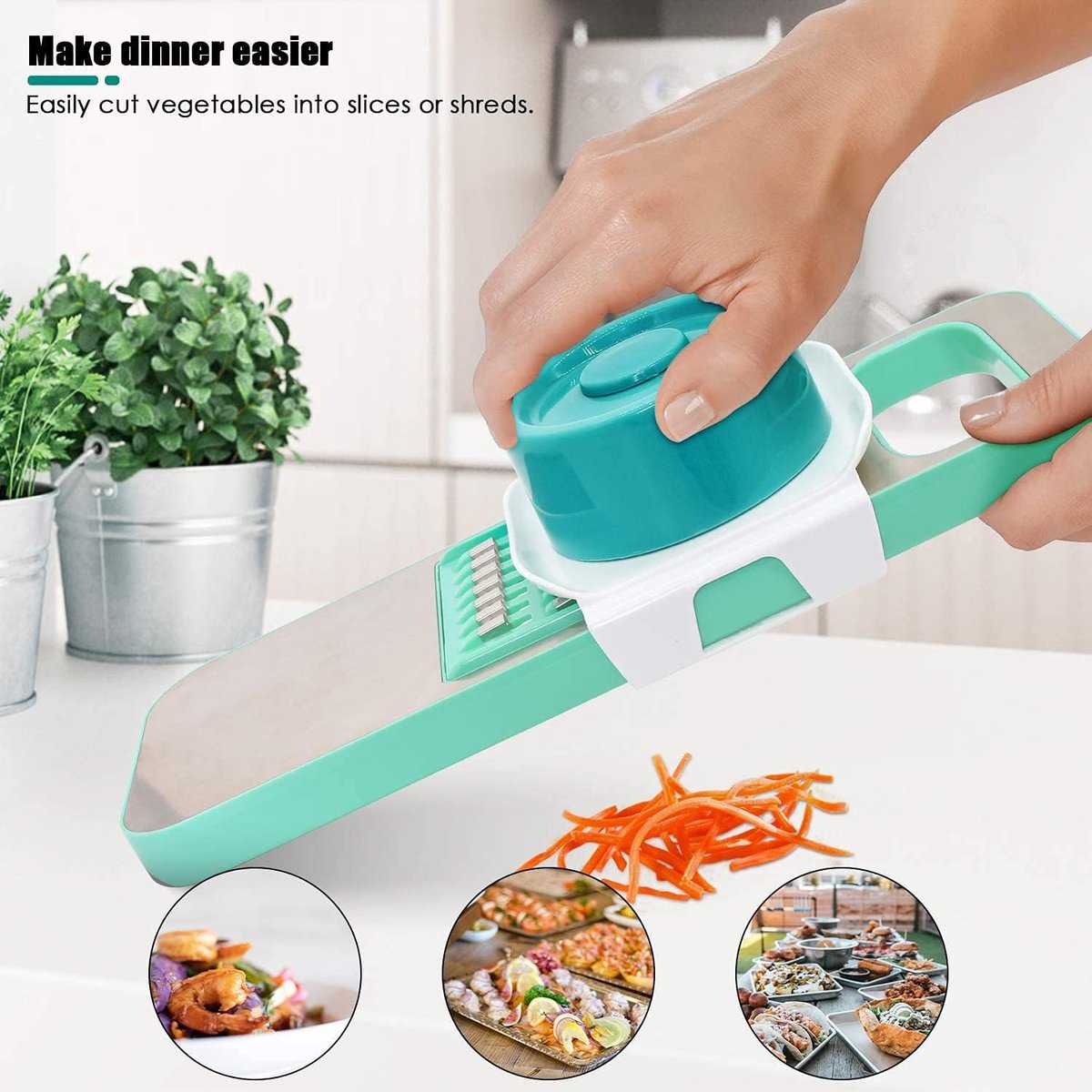 Vegetable Slicer - 8-Piece - Vegetable Chopper - Kitchen Slicer - All-purpose Slicer - Onion Slicer - Grater - Plastic - Manual - Easy to Clean - Effective - Time-Saving - Simple - Multifunctional - Blue - Image 3