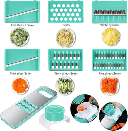 Vegetable Slicer - 8-Piece - Vegetable Chopper - Kitchen Slicer - All-purpose Slicer - Onion Slicer - Grater - Plastic - Manual - Easy to Clean - Effective - Time-Saving - Simple - Multifunctional - Blue - Image 4