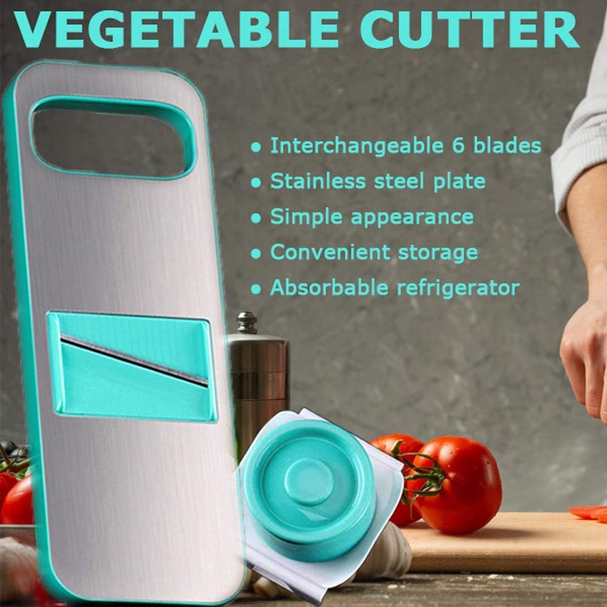 Vegetable Slicer - 8-Piece - Vegetable Chopper - Kitchen Slicer - All-purpose Slicer - Onion Slicer - Grater - Plastic - Manual - Easy to Clean - Effective - Time-Saving - Simple - Multifunctional - Blue - Image 5