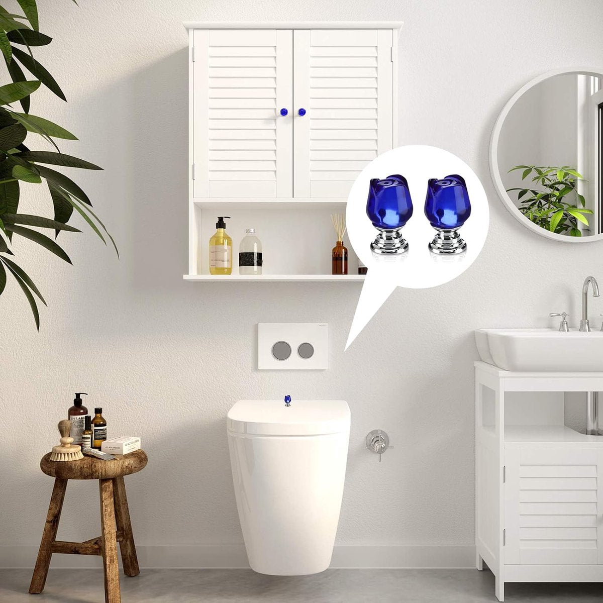 Main Control Panel - 2 Pieces - Shaped Toilet Tank Button - Toilet Press Tool - Toilet Control Panel - Suitable For Toilet, Home Bathroom - Toilet Push Button - Toilet Tank Button Aid for Laundry Room - Blue - Image 2