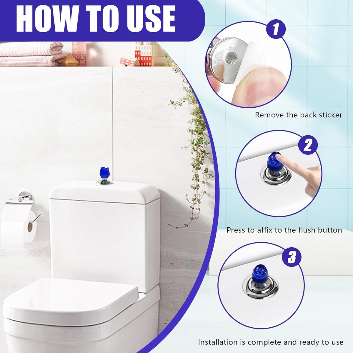 Main Control Panel - 2 Pieces - Shaped Toilet Tank Button - Toilet Press Tool - Toilet Control Panel - Suitable For Toilet, Home Bathroom - Toilet Push Button - Toilet Tank Button Aid for Laundry Room - Blue - Image 3