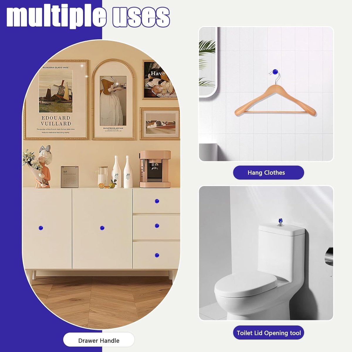 Main Control Panel - 2 Pieces - Shaped Toilet Tank Button - Toilet Press Tool - Toilet Control Panel - Suitable For Toilet, Home Bathroom - Toilet Push Button - Toilet Tank Button Aid for Laundry Room - Blue - Image 4