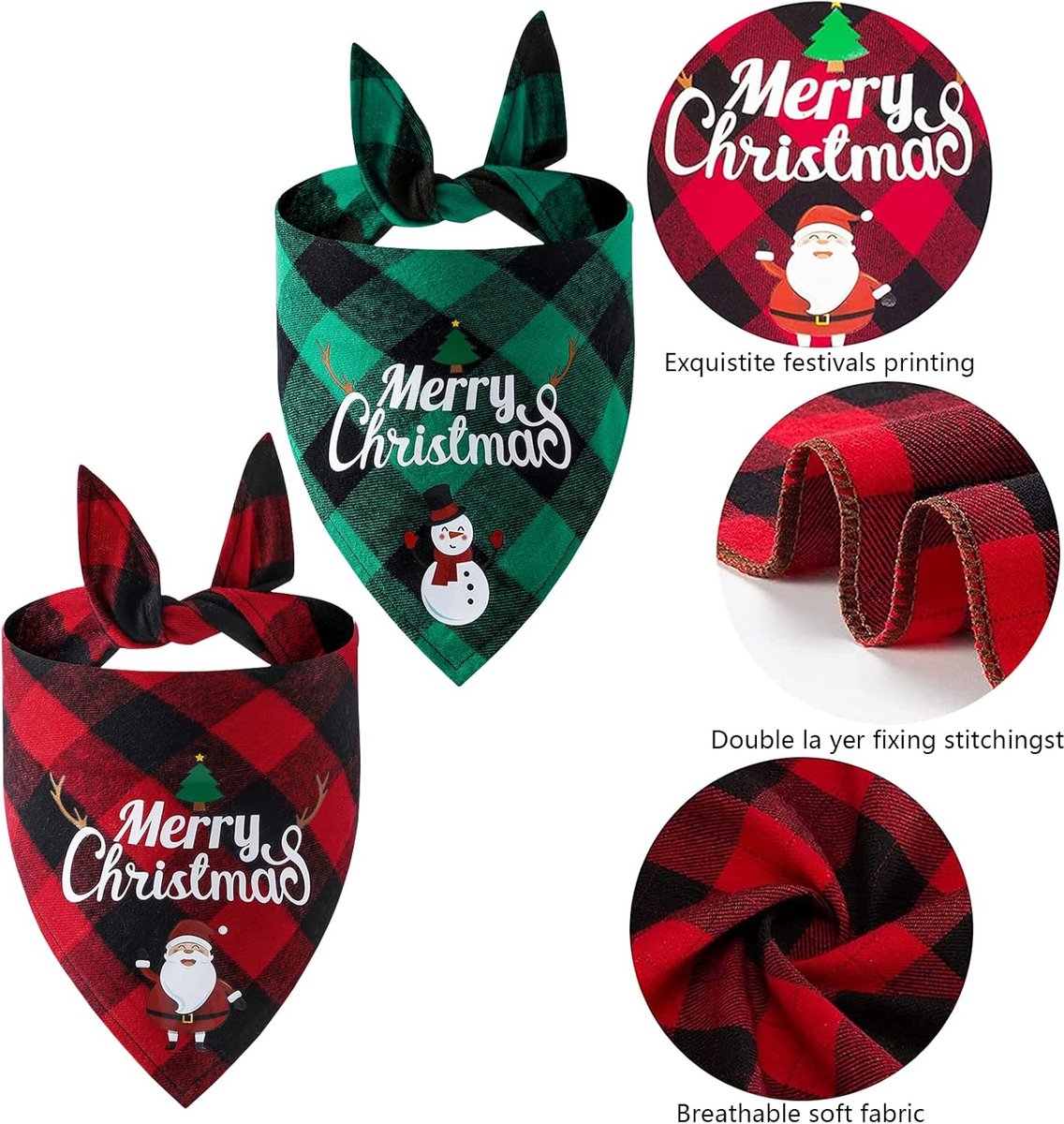 Christmas Dog Bandana - Neck Scarf For Your Pet Bandana Dog Dog Cat - Triangular Cloth - For Small, Medium And Large Puppies - Adjustable Bandana - Red/Green - Image 5