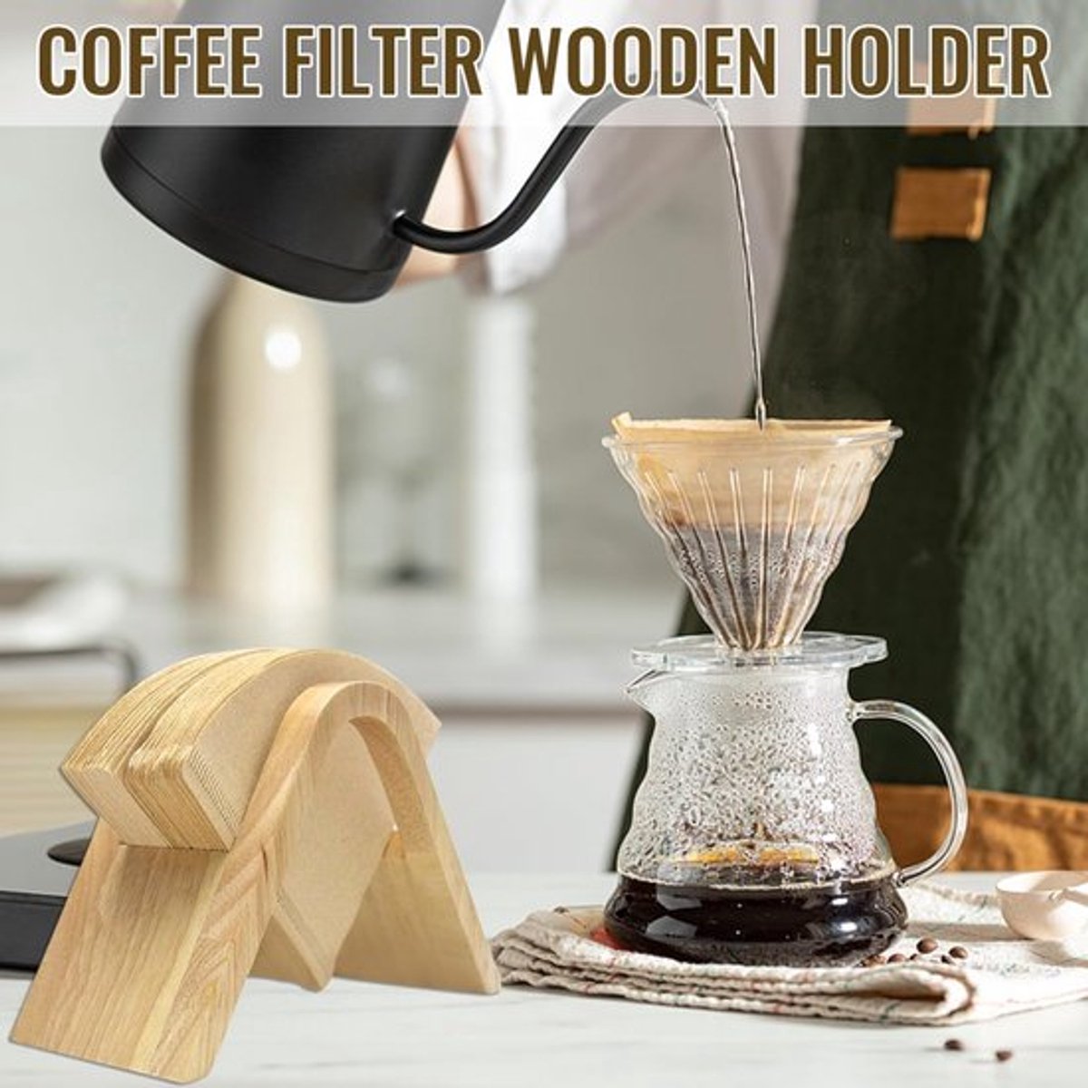 Wooden Coffee Filter Holder - Filter Coffee - Coffee Filter Holder - Filter Bag Holder - Suitable for All Filters - Espresso - Barista - Coffee Making - Barista Essentials - Enjoy Delicious Coffee - For Home, Office, Cafe, Hotel, etc. - Image 5