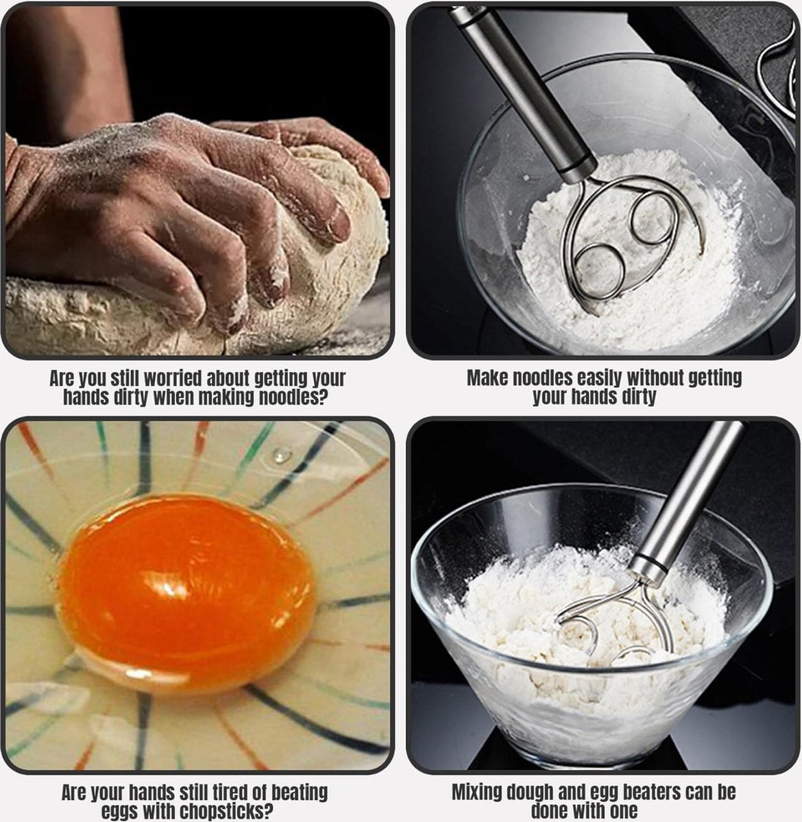 Dough Beater - 2 Pieces - Dough Whisk - Mixing and Beating - Danish Whisk - Dough Mixer - Spiral Whisk - Beating Dough - Egg Beater - Double Ring - Kitchen Utensils - For Baking in the Kitchen - Manual Dough Mixing - Bread Cake Making - Stainless Steel -  - Image 2