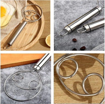 Dough Beater - 2 Pieces - Dough Whisk - Mixing and Beating - Danish Whisk - Dough Mixer - Spiral Whisk - Beating Dough - Egg Beater - Double Ring - Kitchen Utensils - For Baking in the Kitchen - Manual Dough Mixing - Bread Cake Making - Stainless Steel -  - Image 3