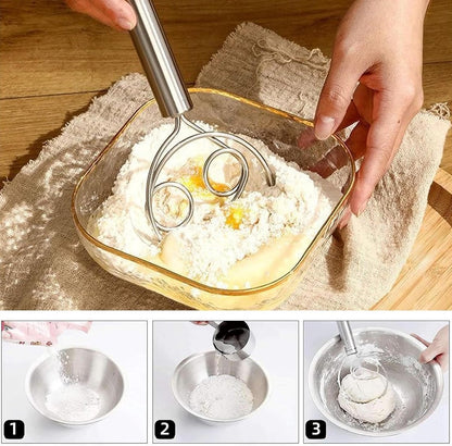Dough Beater - 2 Pieces - Dough Whisk - Mixing and Beating - Danish Whisk - Dough Mixer - Spiral Whisk - Beating Dough - Egg Beater - Double Ring - Kitchen Utensils - For Baking in the Kitchen - Manual Dough Mixing - Bread Cake Making - Stainless Steel -  - Image 4