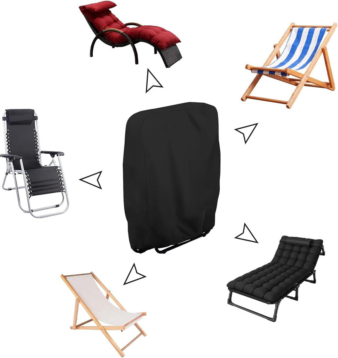 Weatherproof Protective Cover for Sun Lounger - Waterproof Chair Cover - Garden Chair Cover - Cover for Folding Chairs - Garden Furniture Cover - Protective Cover for Sun Loungers - 71x20/34x110cm - Cover for Sun Lounger - Black - With Carrying Bag - For  - Image 5