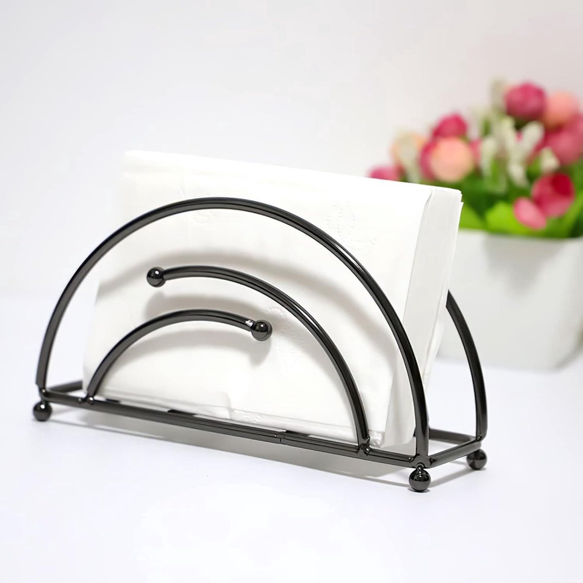 Napkin Holder - Napkin Holder - Vertical Napkin Holder - Metal - 17x5.5x9.5cm - Prevents Getting Wet - Half Circle - Napkin Accessories - Home Decor - Glossy Black - Suitable For Coffee Shops, Living Rooms, Hotels, Restaurants - Durable - Image 4